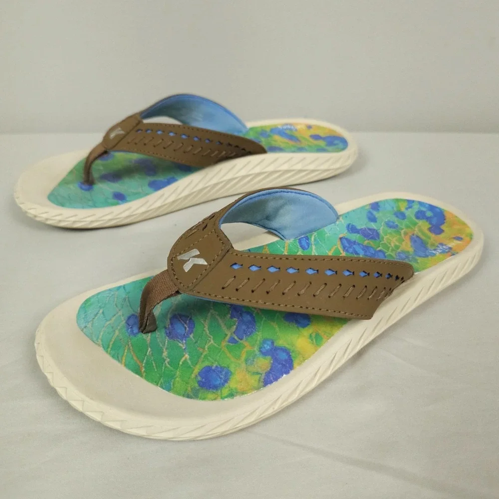 Korkers De Young Fish Flip Tarpon Sandals Men 10 Brown Flip Flop Kling On Deck